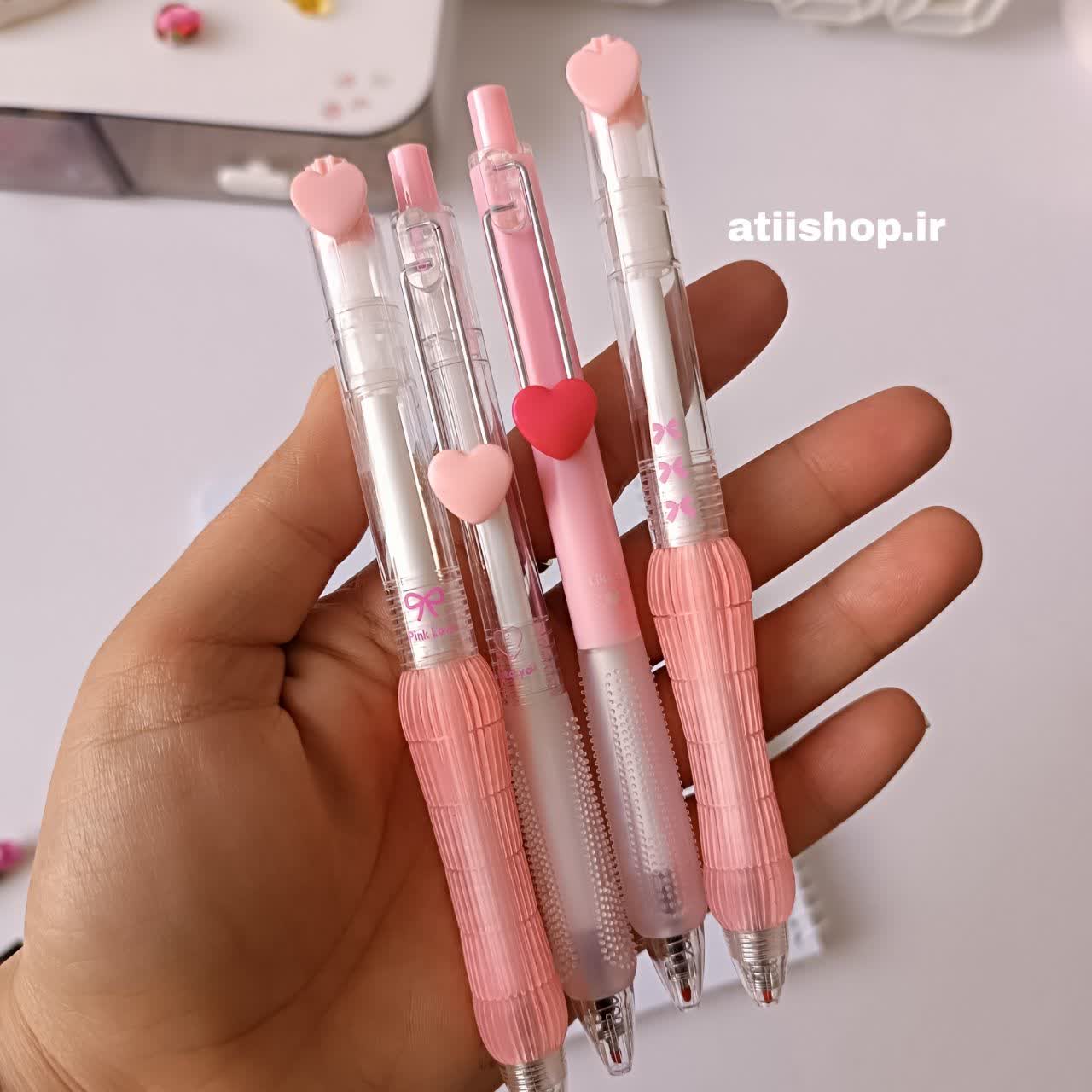 روان نویس گریپ دار برند موکا، رنگ صورتی سفید با طرح قلب